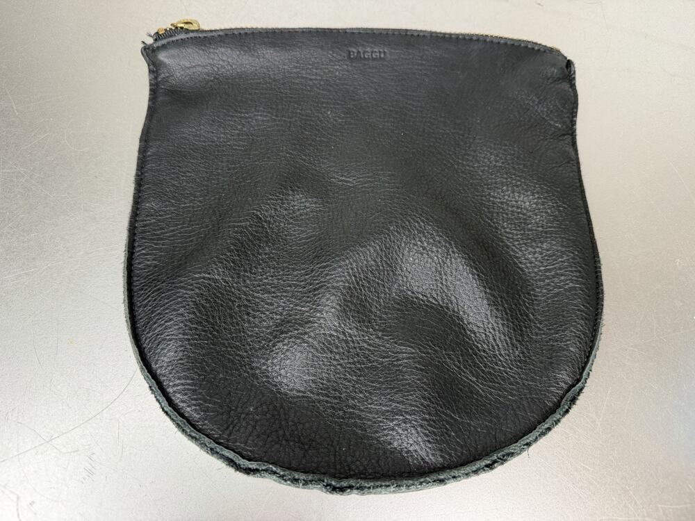 Baggu Large Leather U Pouch Classic Black Unlined Made in USA 8.5" x 8 Foldable